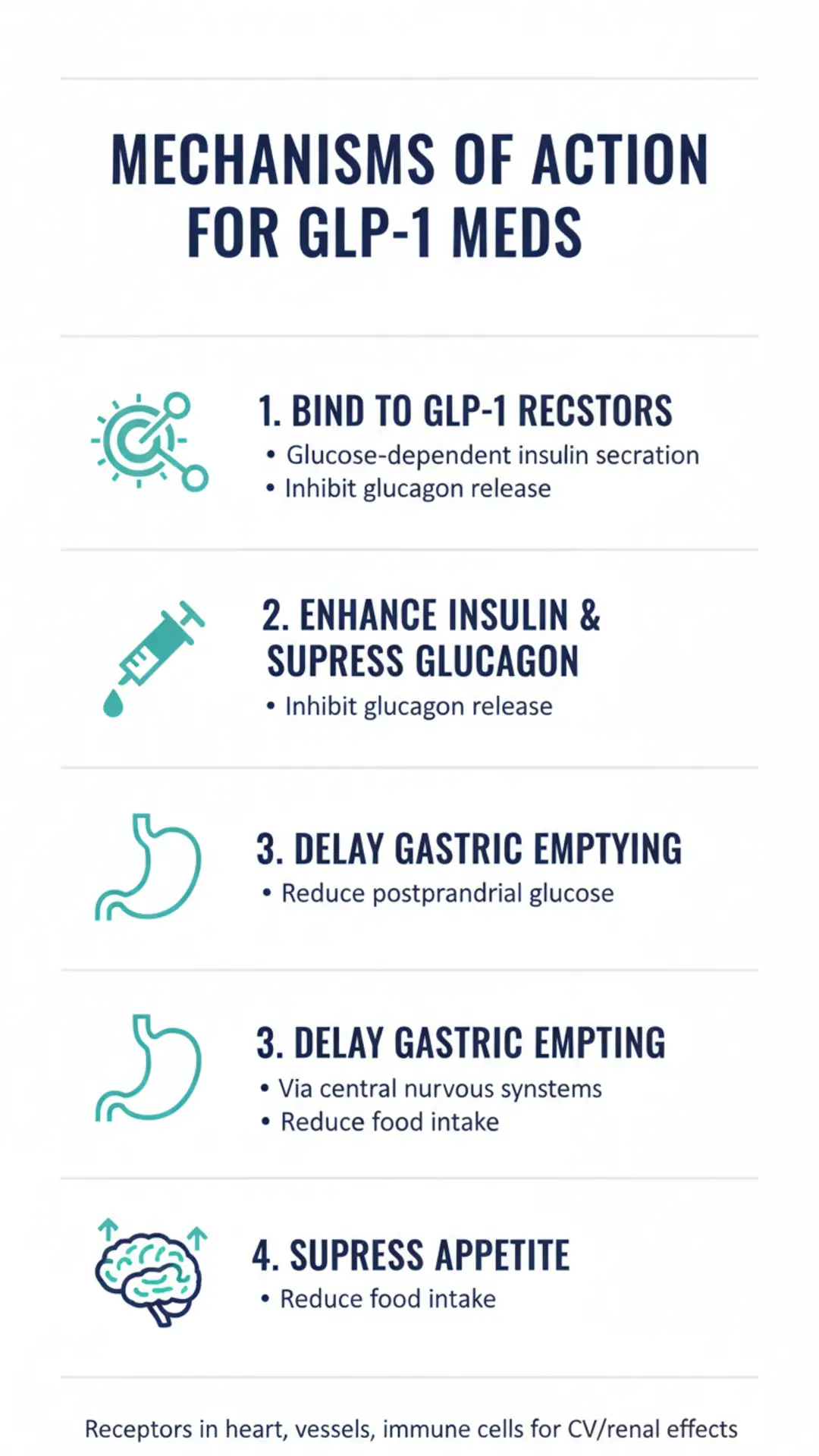 Infographic illustrating mechanisms of action for GLP-1 medications