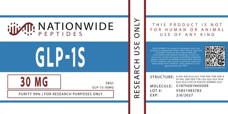 Nationwide Peptides GLP-1S 30 MG Research Peptide Label