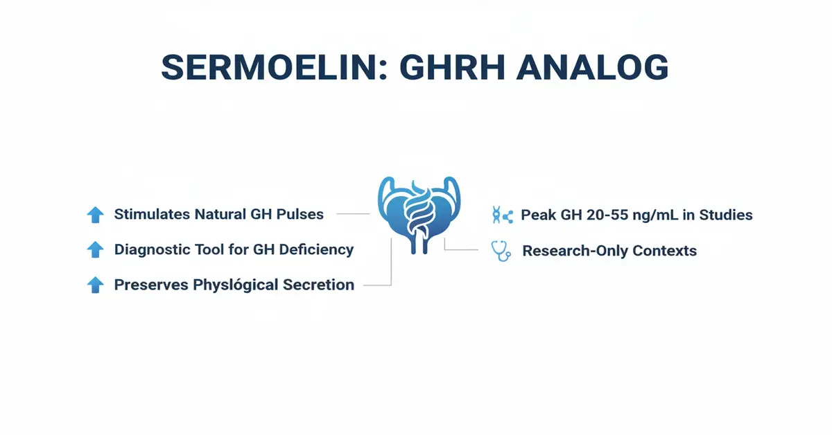 Sermorelin GHRH Analog benefits including stimulating natural GH pulses, diagnostic tool for GH deficiency, and preserving physiological secretion