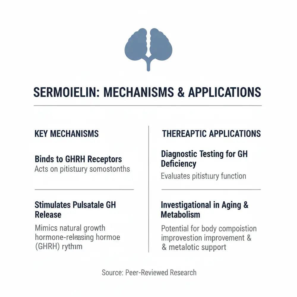 Sermorelin Mechanisms and Applications Infographic