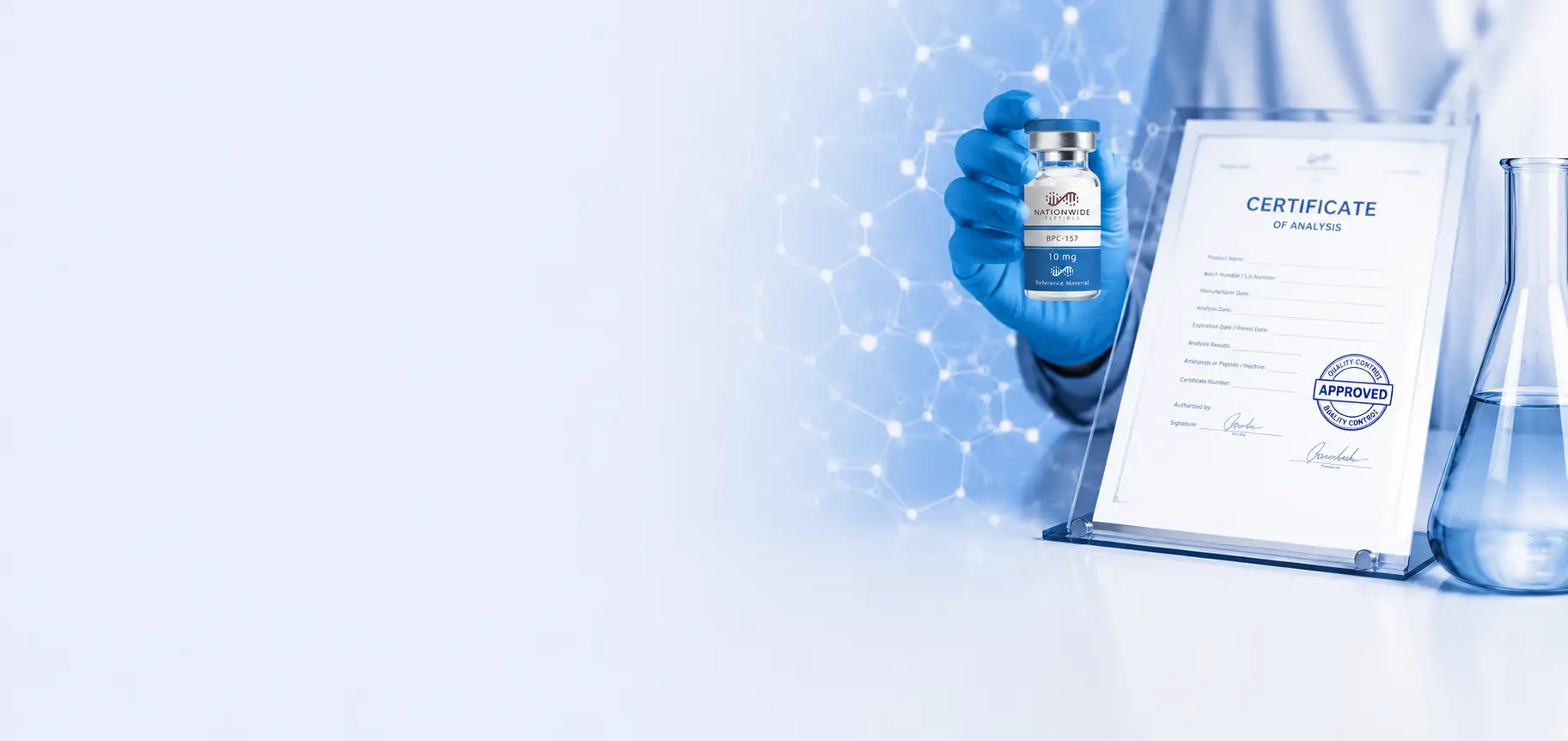 peptide vials certificate of analysis review next to packaging documentation